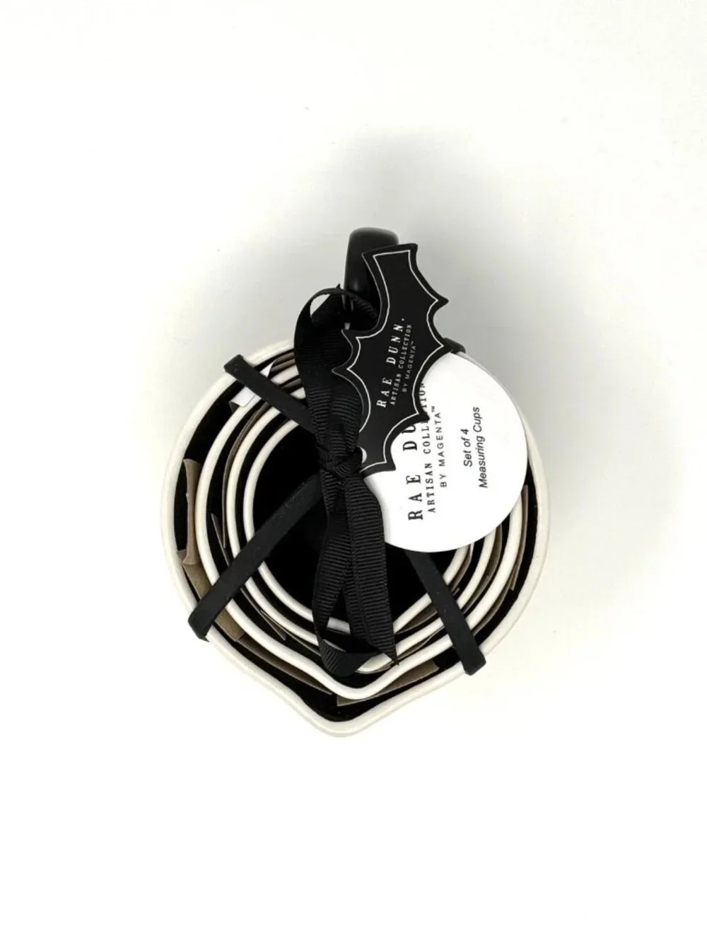 Rae Dunn Halloween Ghost Measuring Cups White w Black interior 4 Piece Set NWT